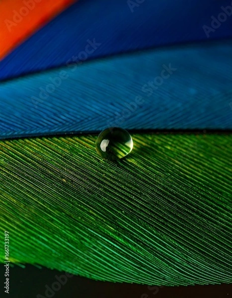 Obraz A vibrant feather with a dewdrop
