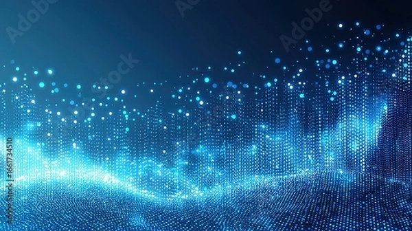 Fototapeta Dark Blue Tech Dot Matrix Light Effect Background: Future Data & Digital Art