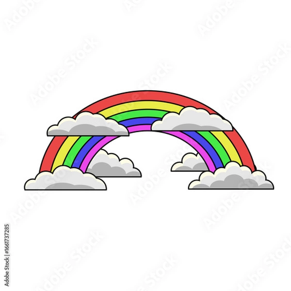 Fototapeta Rainbow Behind the Clouds Flat Design Vector Cartoon Illustration 
