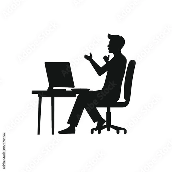 Fototapeta Vector art of silhouette of a man working on a laptop at a desk
