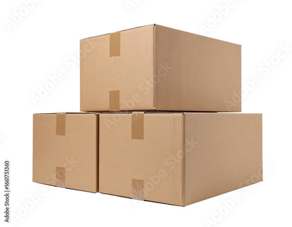 Fototapeta Stack of three cardboard boxes isolated on transparent background