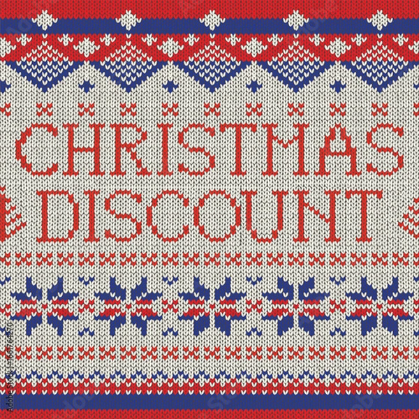 Fototapeta Ugly Sweater style seamless pattern with text. Merry Christmas party outfit. Vector illustration Handmade knitted background with christmas tree, snowflake, scandinavian decor. White, red colored
