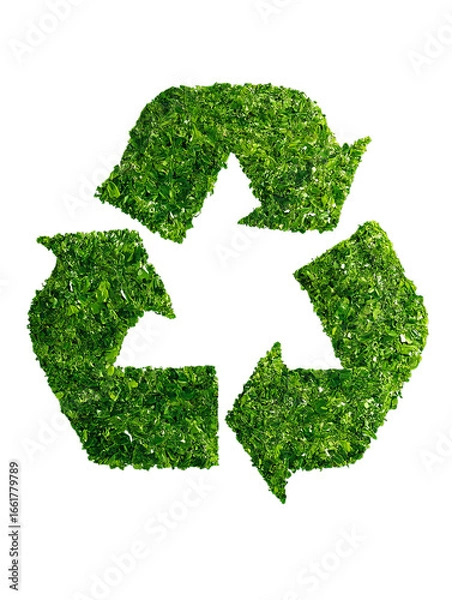 Fototapeta Green recycling symbol made of leaves isolated on transparent background