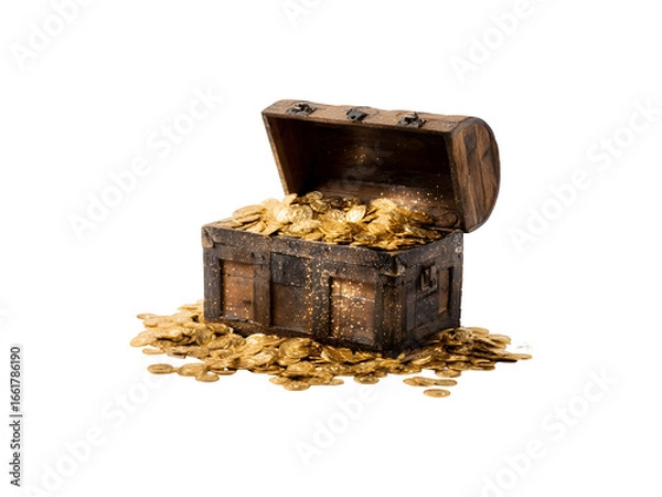 Fototapeta A treasure chest overflowing with sparkling gold coins