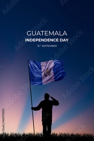 Fototapeta National flag of Guatemala flutters in military man hands