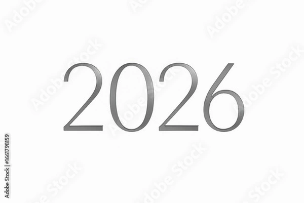 Fototapeta Minimalist metallic design of 2026 numbers on white background for elegant modern new year greeting