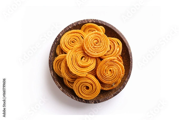 Fototapeta Traditional Indian Diwali snacks Chakali,murukku, also called chakli is also Indian Traditional Tea Time Snack Chakli, a deep fried snack, It is known as Chakali, Murukku, Muruku, Murkoo, Chakri
