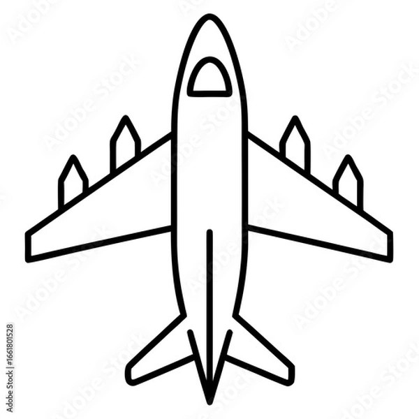 Fototapeta Simple line art icon of airplane flying in sky