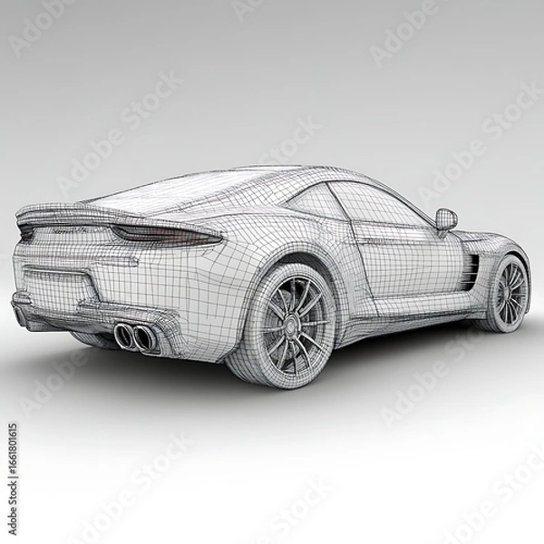 Obraz Technical wireframe illustration of sleek coupe car designed for 3d modeling, CAD, and CGI applications