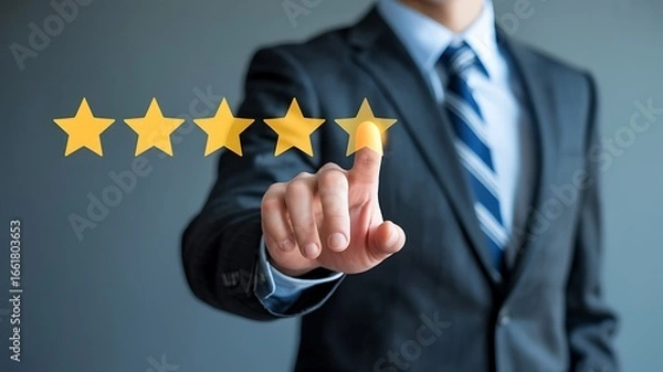Fototapeta Businessman giving a five star rating with his finger