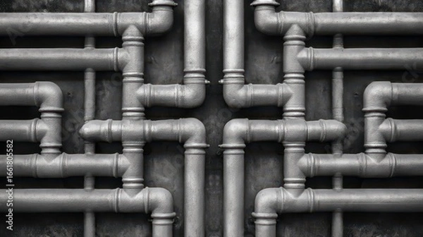 Fototapeta Intricate Geometric Pattern of Interwoven Pipes on Dark Surface