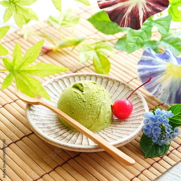 Obraz 夏の和風デザート 抹茶アイスクリーム