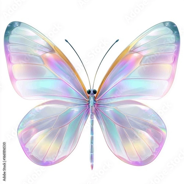 Fototapeta Elegant Butterfly with Iridescent Wings: A delicate butterfly with shimmering, iridescent wings displays in captivating detail against a clean, simple backdrop.