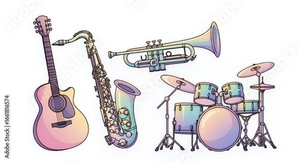 Fototapeta Pastel Colored Musical Instruments