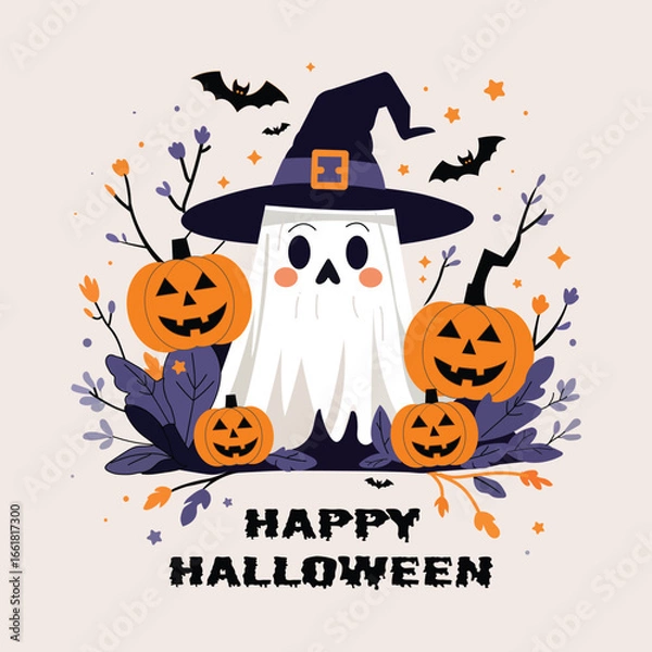 Obraz Happy Halloween card with pumpkins vector