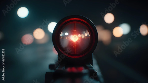 Fototapeta Sniper rifle gun reticle telescopic Sight marksman, looking through sniper scope crosshairs. Sniper scope gun target background. Game play sniper crosshairs aiming sights