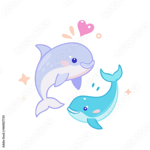Obraz Vector art of two adorable dolphins with a heart