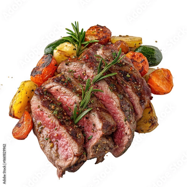 Fototapeta  Entrecote Double with Vegetables [Transparent Background PNG].