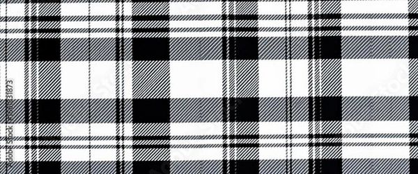 Fototapeta Classic black and white lumberjack plaid, seamless tartan texture, background, fabric