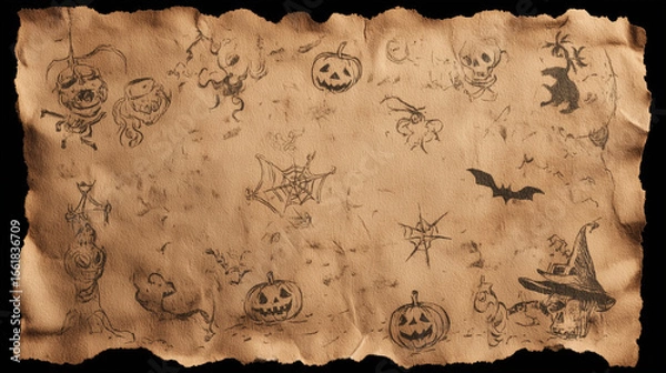 Fototapeta Old paper map background with Halloween elements