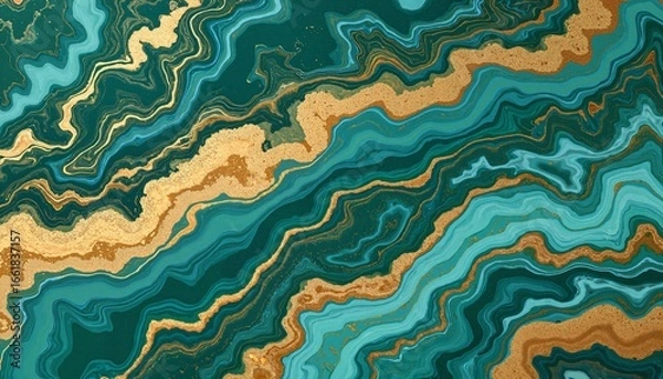 Obraz Abstract wave pattern in blue and green on white background  