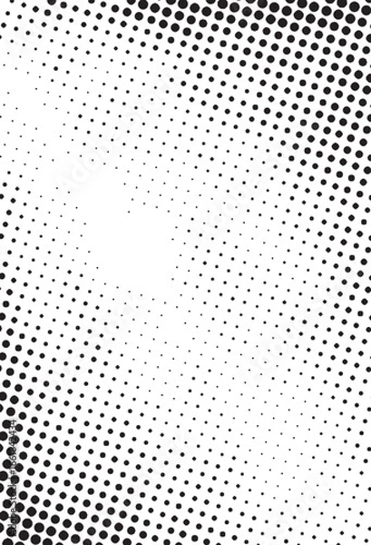 Fototapeta Seamless halftone black dot pattern on white background, perfect for vintage design, retro effects, comic art, or print textures.