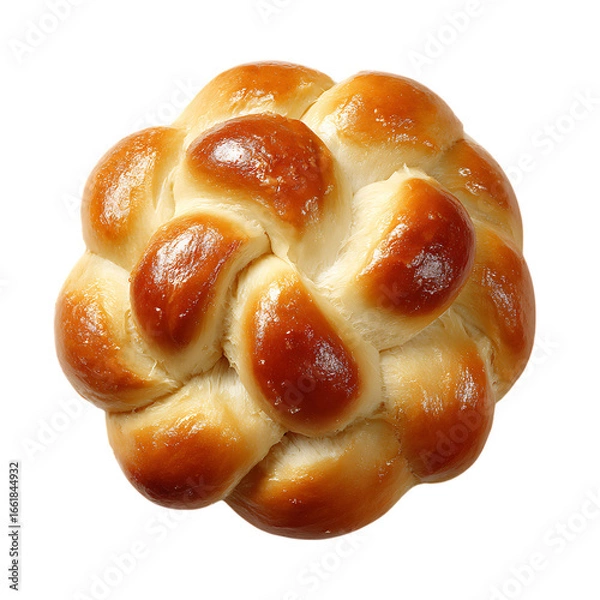 Obraz Freshly baked round braided challah bread isolated on a transparent background