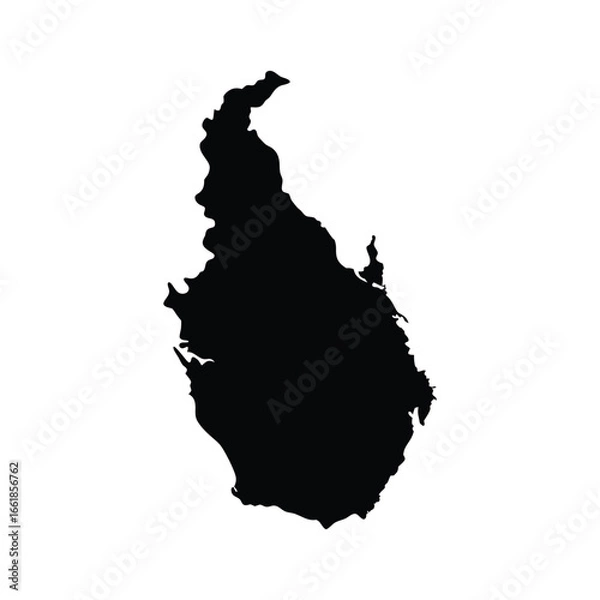 Fototapeta Sri Lanka Island: Black and White Silhouette Map, Geographic Location, Simple Vector Graphic