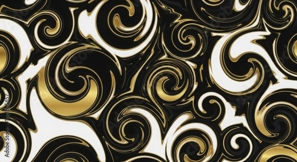 Obraz Elegant black and gold swirls pattern on white background for decoration