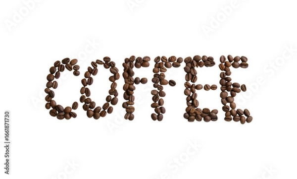 Obraz Top view of a coffee word written with coffee beans isolated on a transparent background png

