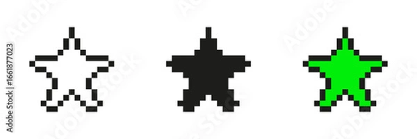 Fototapeta Pixel Art Star Icons Set. Retro Gaming Style Star Symbols Collection. Black, White, And Green Pixelated Stars For Game Design And Digital Art Projects. Isolated Vector Illustration