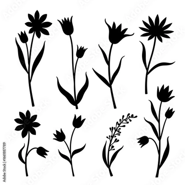 Obraz Flower silhouette set in white background	