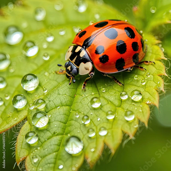 Fototapeta ladybug on green leaf