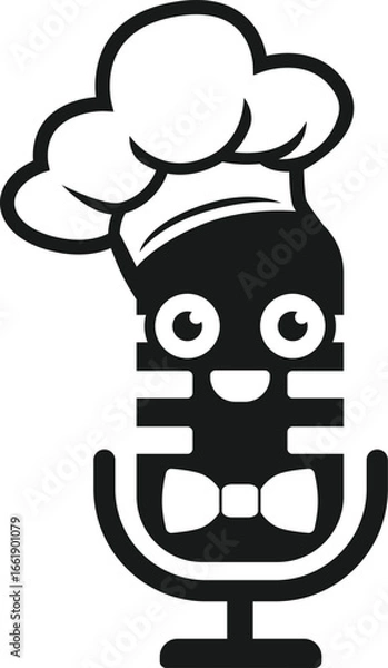 Obraz microphone with chef's hat and bow tie logo vector illustration