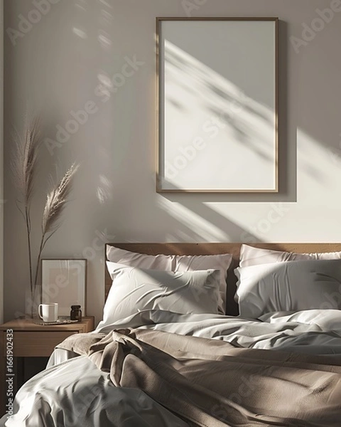 Fototapeta Modern Luxury Home Interior Bedroom Design with Mockup Frame , Wall Poster (3d Render)