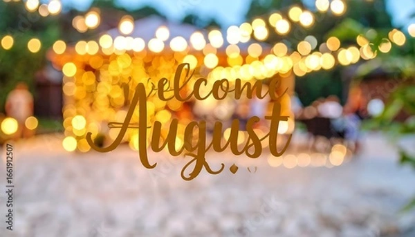 Fototapeta Welcoming August at Outdoor Event with String Lights