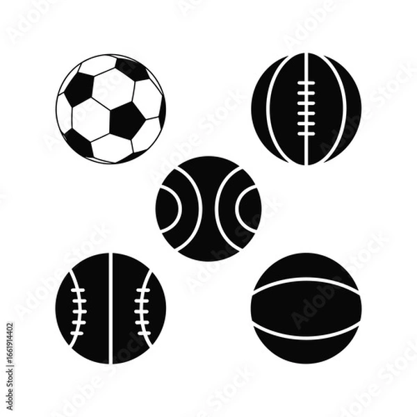 Fototapeta Collection of five different sports balls on a white background