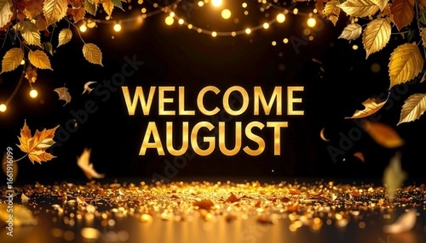 Fototapeta Welcoming August with Falling Leaves and Golden Lights