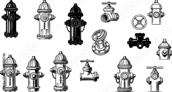 Obraz set of fire hydrant vector, vector and illustration, vector style
