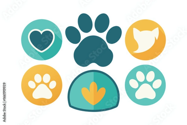 Fototapeta A cute vector illustration featuring a set of animal paw print icons with a heart symbol