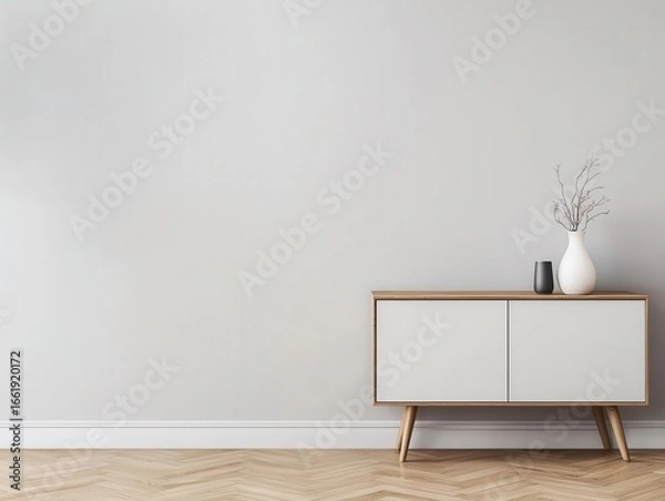 Obraz Functional hallway with hidden storage and minimalist design, midcentury modern interior