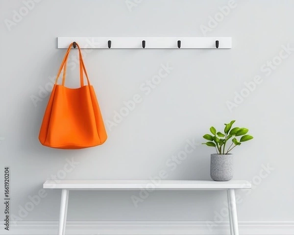 Obraz Midcentury entryway with bench and wall hooks, practical modernist design