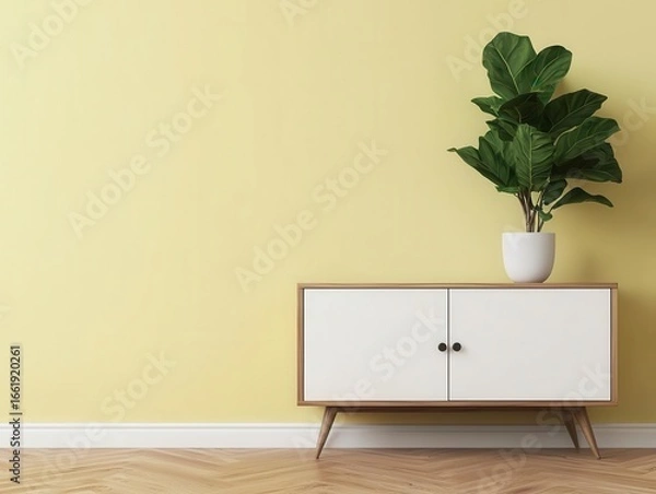 Obraz Functional hallway with hidden storage and minimalist design, midcentury modern interior