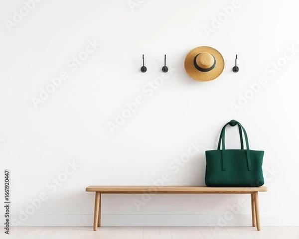 Obraz Midcentury entryway with bench and wall hooks, practical modernist design