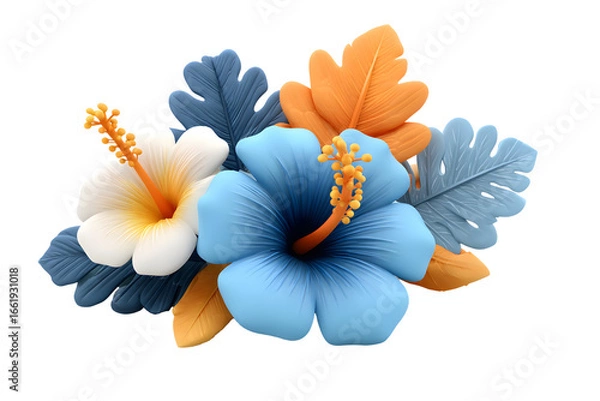 Fototapeta Vibrant Hibiscus Flowers 3D Rendering on transparent background, Captivating Tropical Art