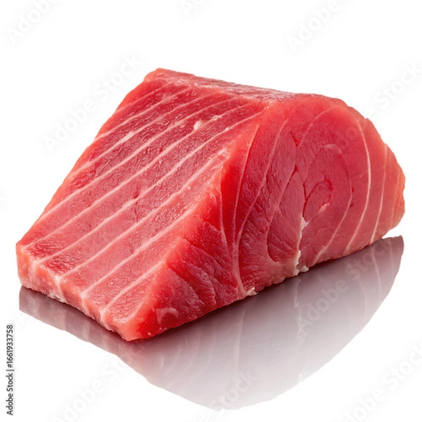 Fototapeta Fresh Raw Tuna Steak Isolated on Black Background Culinary Seafood Presentation Delicacy Fine Dining Ingredient Source Protein Rich