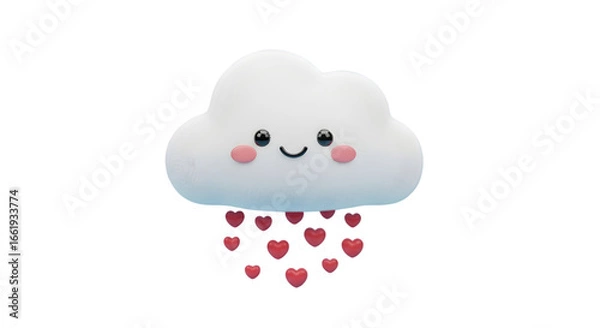 Obraz Cute cloud character with raining hearts