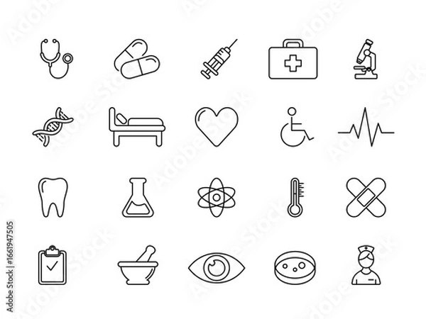 Obraz Medical and healthcare thin line vector icon set | Editable stroke