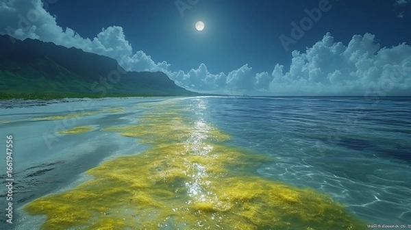 Fototapeta Moonlit beach with algae
