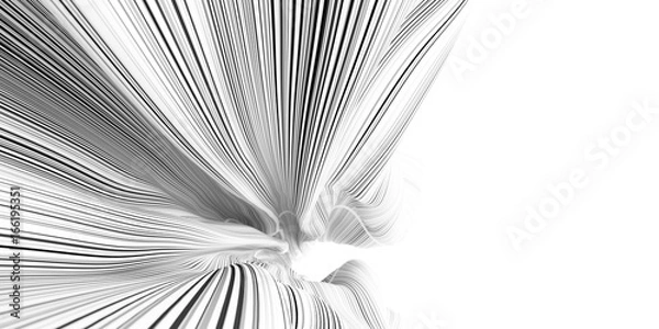 Fototapeta Abstract background, fluid and organic white shape with black stripes, original 3d rendering